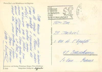 Flims-Dorf und Waldhaus mit Signina — Flims Sommer- und Winterkurort — Photohaus Geiger, Flims-Waldhaus, C 5013 — Verso