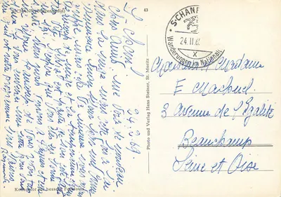 Schanf (Oberengadin) — village enneigé au pied d'un massif alpin — Photo und Verlag Hans Steiner, n°43 — Verso
