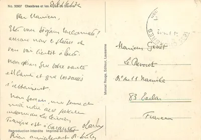 Chexbres i Alpy Savoijskie — Marcel Rouge, Lausanne, n° 30907 — Rewers