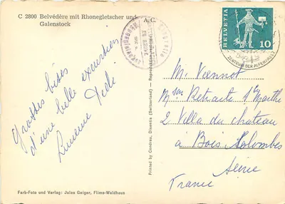 Belvedere mit Rhonegletscher und Galenstock — C 2800 — Jules Geiger, Flims-Waldhaus — Rewers