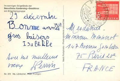 Esqui nas Alpes suíças — Sessellbahn Kandersteg-Oeschinen com Blümlisalpgruppe — Hs. Lörtscher, Fot. Frutigen, n° 372 — Verso