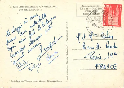 No Sustenpass, Gwächtenhorn — com o glaciar de Steingletscher — Jules Geiger, Flims-Waldhaus — Verso