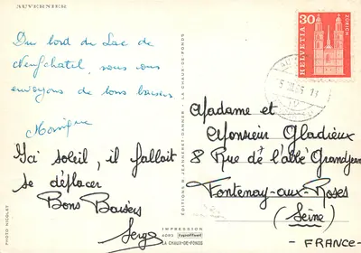 Vista do lago de Neuchâtel — editor R. Jeanneret-Danner, n°4083 — Verso