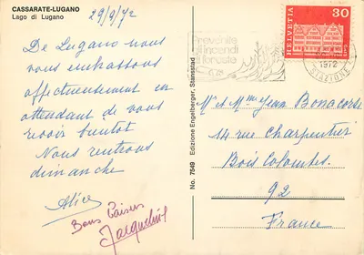 Cassarate-Lugano — Lago di Lugano — Edição Engelberger, n° 7549 — Verso