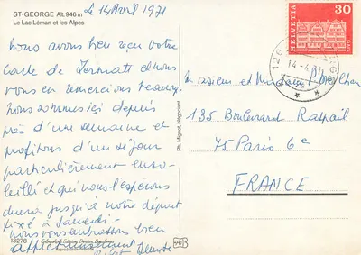 St-George Alt. 946 m — Jezioro Leman i Alpy — Wydawnictwo Gélophob Deriaz Bauglimes nr 13278 — Rewers