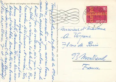 Eiger, Mönch und Jungfrau von Winteregga — Foto und Verlag Fritz Lauenen, Wengen, n°104 — Rewers