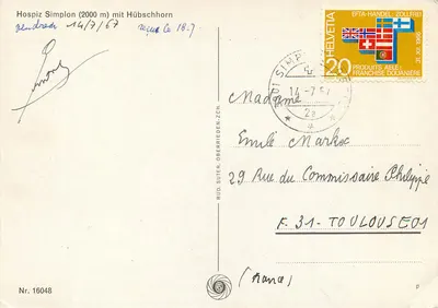 Hospicjum Simplon (2000 m) z H"ubschhorn — Rudolf Suter, Nr. 16048 — Rewers