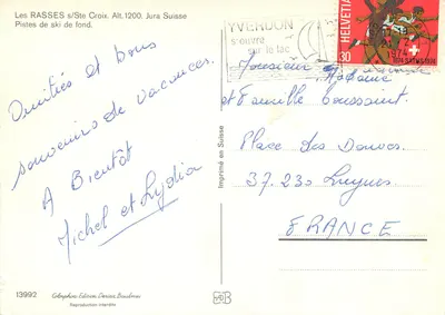 Les Rasses s/Ste Croix. Alt.1200. Jura Suisse — Piste di sci di fondo — Edizione Deriaz Baublmes n°13992 — Verso