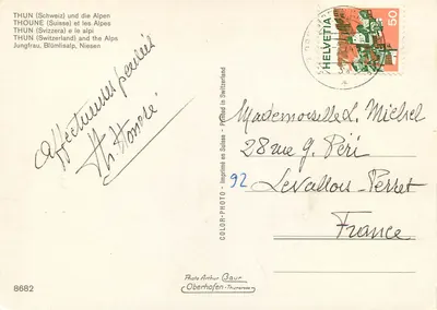 Thun (Szwajcaria) i Alpy — Jungfraujoch, Blümlisalp, Niesen — Foto Arthur Caur, Oberhofen-Thunerssee, n° 8682 — Rewers