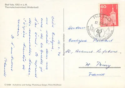 Bad-Vals, 1252 m n.p.m. — Basen termalne (basen falistowy) — Photohaus Geiger, Flims-Waldhaus, nr C 5484 — Rewers