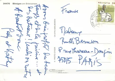 Bilhete postal moderno Bonigen em Brienzersee — Verso