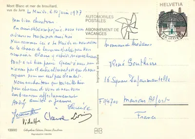 Monte Branco e mar de neblina, vistos do Jura — Automóveis Postais, n°13990 — Verso