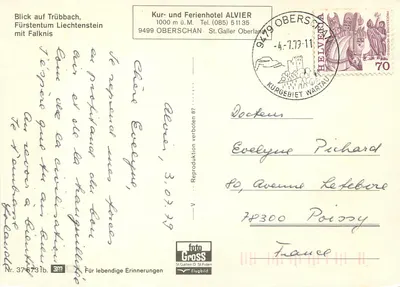 Widok na Trübbach, Krajiny Liechtenstein — z Falknis — wydawca fotograficzny GROSS, nr 37-673 fb — Rewers
