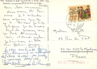 Delémont — algemene uitzicht — Colorphoto Uitgave Deriaz Baumann — Achterkant