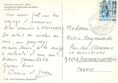 Braunwald — Kościół i zasne góry — Druck Engadin Press AG, C76 — Rewers