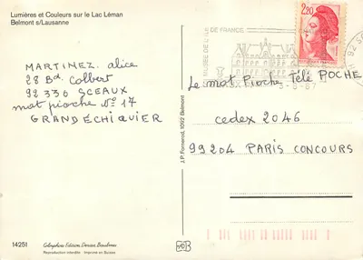 Widok z lotu nad mostem i wsi Belmont — Lumières et Couleurs sur le Lac Léman — J.P. Fornerod, 10692 Belmont — Rewers