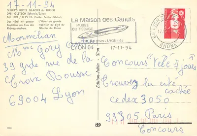 Hôtel Glacier du Rhône — Gletsch, Szwajcaria — Wydawnictwo La Maison des Canuts, nr 1006 — Rewers