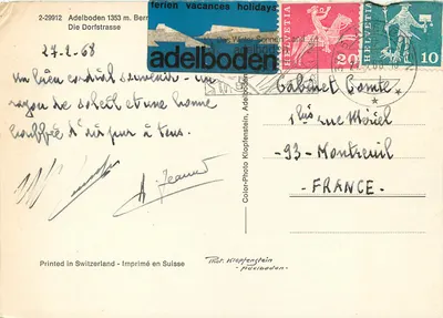 Adelboden — widok ulicy Dorfstrasse zimą — Tiré de Klopfenstein — Rewers