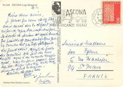 Ascona (Lago Maggiore) — widok panoramiczny na jezioro i zasne góry — Wydawnictwo Foto Garbani Locarno, n°539 — Rewers