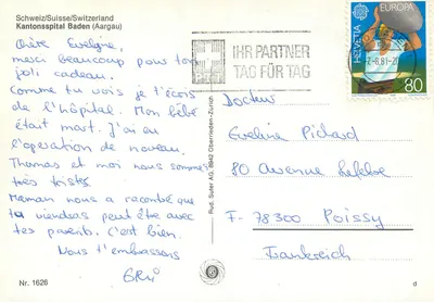 Hospital cantonal de Baden — editor Rud. Suter AG, n° 1626 — Verso