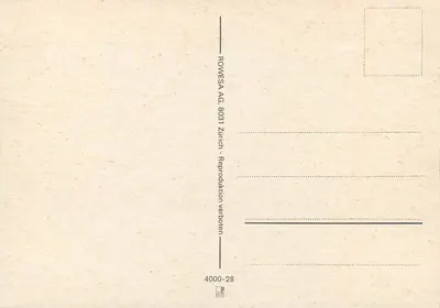 Basel — widok panoramiczny z katedrą, Ryniem, tramwajem i placem — ROWWESA AG, 8031 Zurich, n° 4000-28 — Rewers