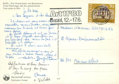 Basel — Catedral e pontes do rio Reno — Ansichtskarte Art 11'80, editor Hans Frey — Verso