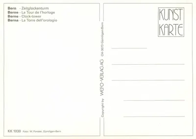 Bern - Wieża zegarowa — wydawca WEFO-VERLAG AG, nr KK 1030 — Rewers