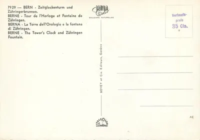 Bern - Torre da Relógio e Fonte de Zähringen — Bovey & Cie, Genebra, n° 7929 — Verso