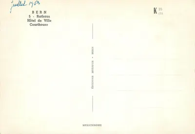 Bern - Hoteł Miasta — wydawca Méxichrome, nr serii K 35 cts — Rewers