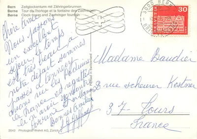Bern — Wieża zegarowa i fontanna Zähringer — Photoglob-Wehrli AG, Zurych, nr 3542 — Rewers