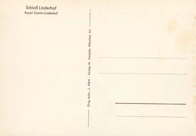 Schloss Linderhof — Królewski Zamek Linderhof — wydawca J. Härtl, München 54 — Rewers