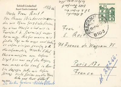 Schloss Linderhof — Królewski Zamek Linderhof — Verlag J. Härtl, nr 604 — Rewers