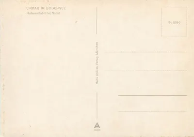 Lindau no Lago de Constança — Entrada do porto à noite — Hans Andres Verlag, Munique, Bo 8060 — Verso