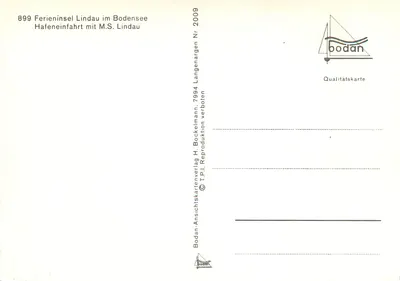 Ferieninsel Lindau im Bodensee — Hafeneinfahrt mit M.S. Lindau — Bodan — Rewers