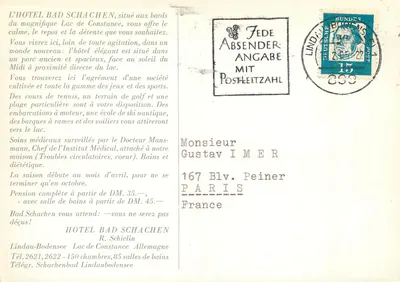 Hotel Bad Schachen — Jezioro Konstancja — wydawca Fede Absenderangabe — Rewers