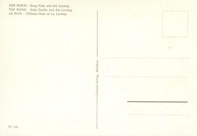 Castelo de Katz — Rio Reno e Lorelei — Umlauf-Verlag, München, n° 130 — Verso