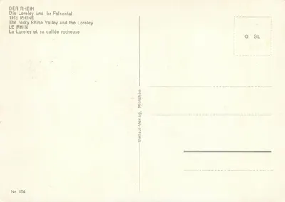 Rhin i Lorelei — skałowa dolina — Umlauf-Verlag, München, n° 104 — Rewers