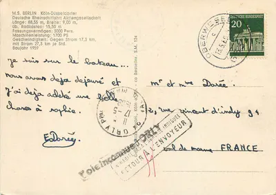 Navio MS Berlin — Rio Reno — Deutsche Rheinschiffahrt Aktiengesellschaft — Verso