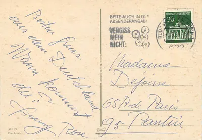Navio turístico no rio Reno — Rüdesheim — editor 'Die Lorelei' — Verso