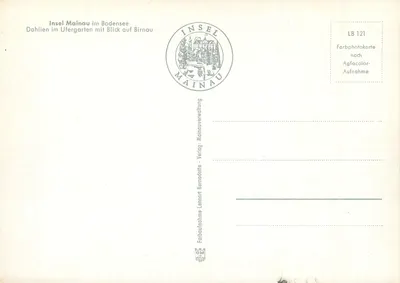 Insel Mainau — Dahlii w ogródku nad brzegiem z widokiem na Birnau — wydawca Bernadotte — Rewers