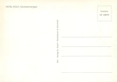 Hotel Wolf — Oberammergau — editor Dr. Greiff, Garmisch — Verso