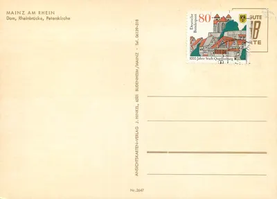 Mainz am Rhein — Catedral, ponte e rua — J. Hinkel Verlag, Nr. 2647 — Verso