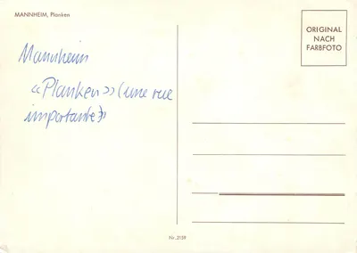 Mannheim — Plankentor — wydawca ORIGINAL NACH FARBFOTO, nr 2159 — Rewers
