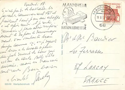 Mannheim — widok panoramyczny — Vierfarbendruck PE, n° 825/60 — Rewers