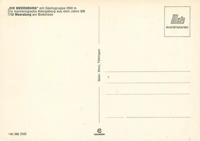 Meersburg — Merovingisch kasteel op het meer van Constance — Gebr. Metz, Tübingen, n° 148/366 — Achterkant