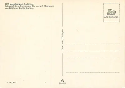 Meersburg am Bodensee — Fonte Schnabelgier da Narrenzunft Meersburg — Gebr. Metz, Tübingen — Verso