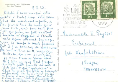 Meersburg am Bodensee — ulica piękna z domami z cokołami — Bodenseeverlag N° 727 — Rewers