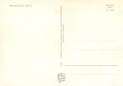 Mittenwald — widok ulicy z kościołem i freskiem murowym — Bucheler Karte Nr. 4045 — Rewers