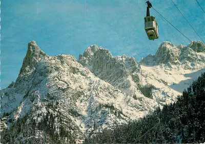 Mittenwald - Karwendelbahn (2300 m) — zasnowione góry i teleferyk — wydawca Huber KG, nr 8131