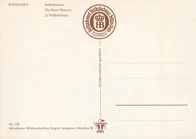 Munich — Hofbräuhaus — Münchener Bildkunstverlag August Lengauer, Nr. 722 — Rewers